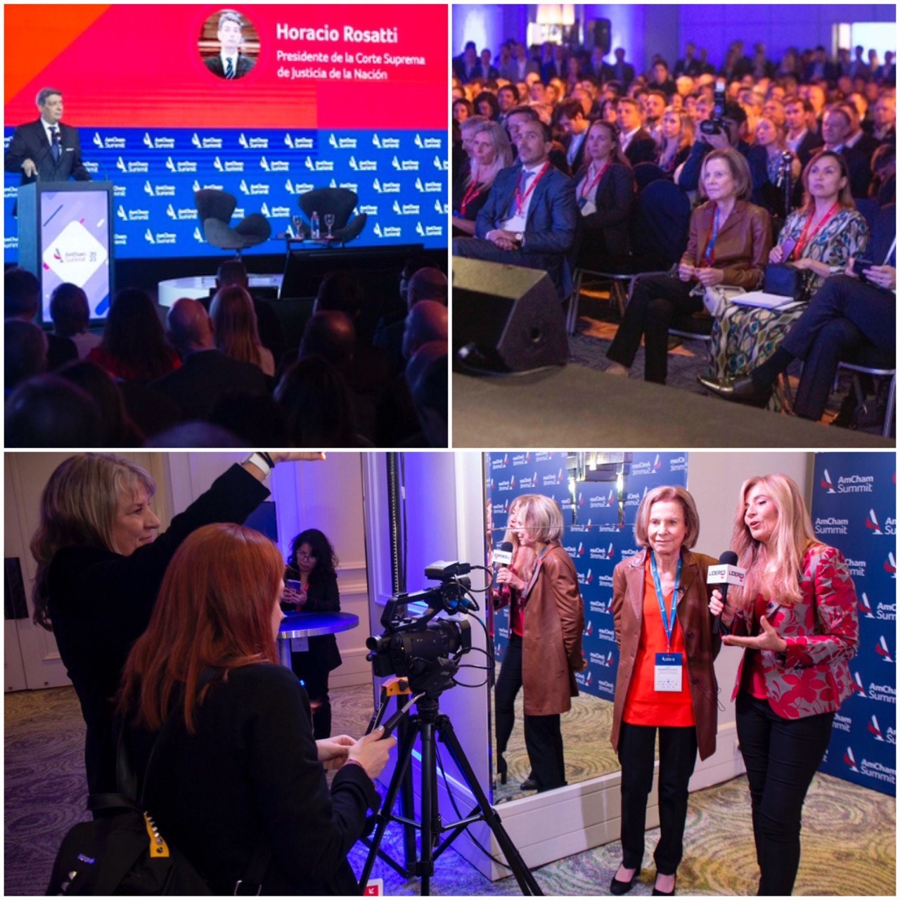El Presidente de la Corte Suprema de Justicia, Horacio Rosatti, durante su intervención y la Juez Weinberg participando del evento.
